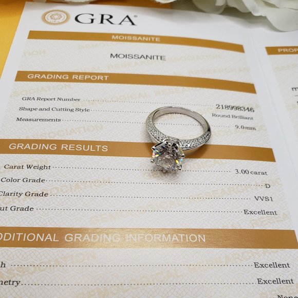 3 Carats Moissanite Engagement Ring in 925 Sterling Silver Band D-VVS1 - Picture 3 of 8